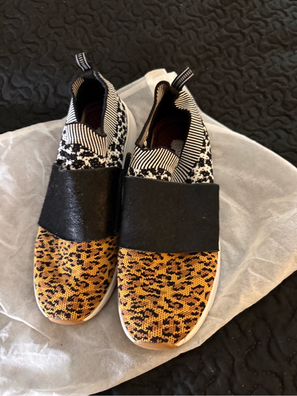 Mark Nason Black & Yellow Leopard Knit Slip-On Sneakers